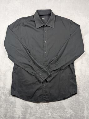 Boss Hugo Boss Button Up Dress Shirt Mens Size Large Black Striped Quiet Luxury